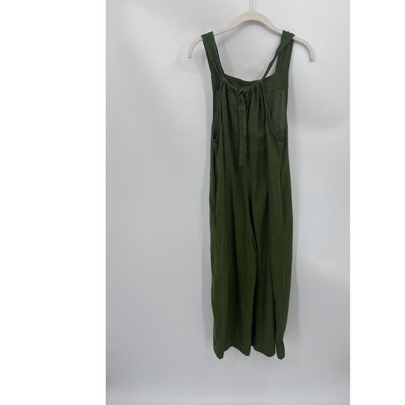 Haute Hippie Boho Linen Blend Cropped Wide Leg Overalls Jumpsuit Green Medium - Picture 4 of 8